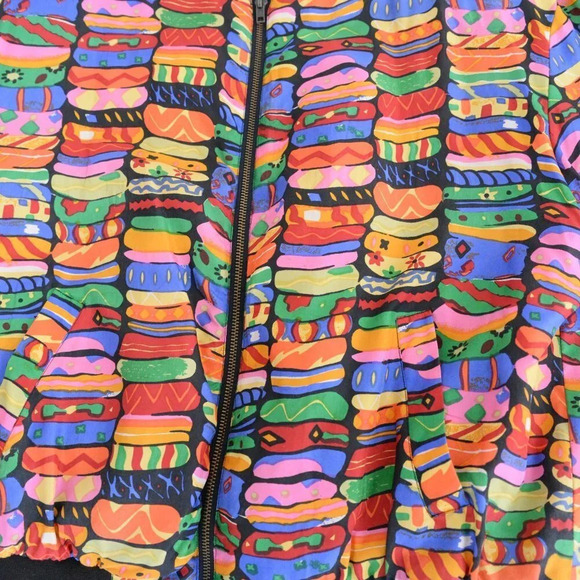 Vintage K Arnold 100% Silk Rainbow Pattern Bomber Jacket M - Picture 7 of 14